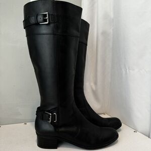 Bandolino Women’s Black SZ 9.5M 16.5” Shank Buckle Riding Block Heel Knee Boots
